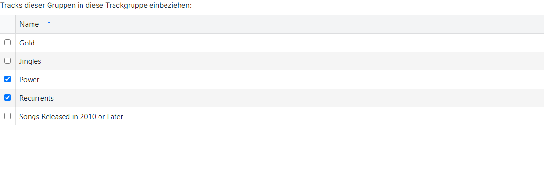 Trackgruppenliste