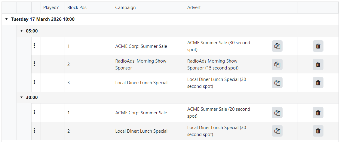 Advert log list