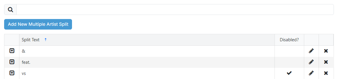 The Listing Multiple Artist Splits page
