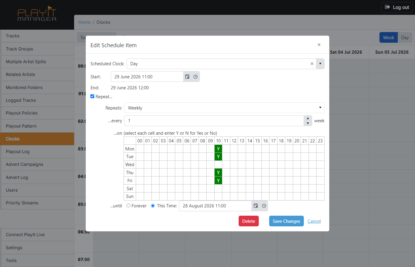 The Edit Schedule Item dialog