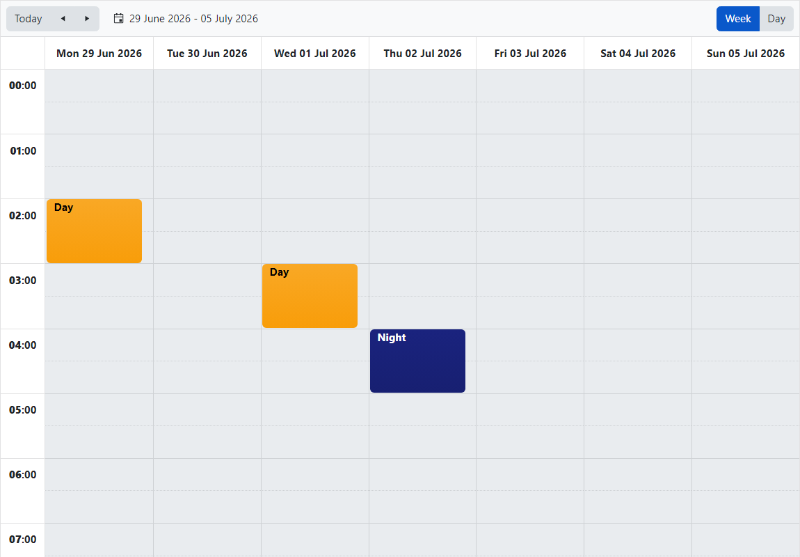 The Scheduling Clocks page in the legacy weekly calendar view