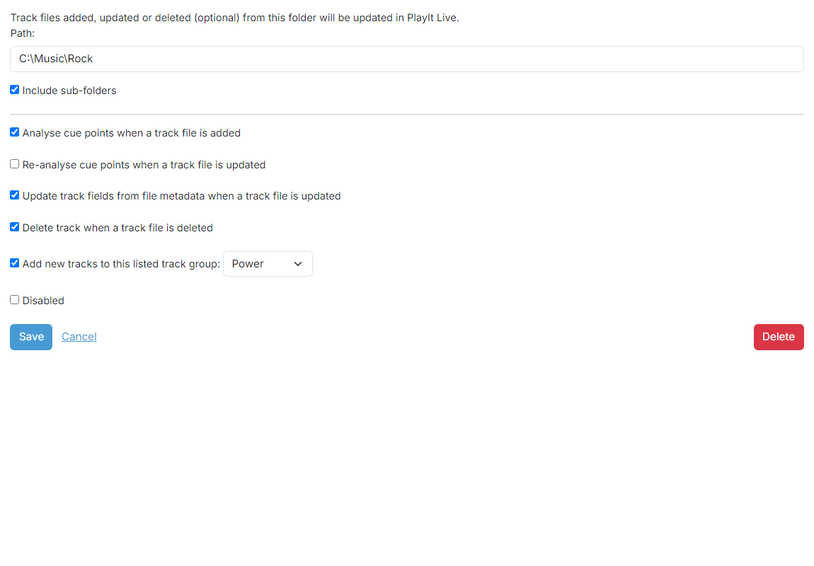 The Edit Monitored Folder page