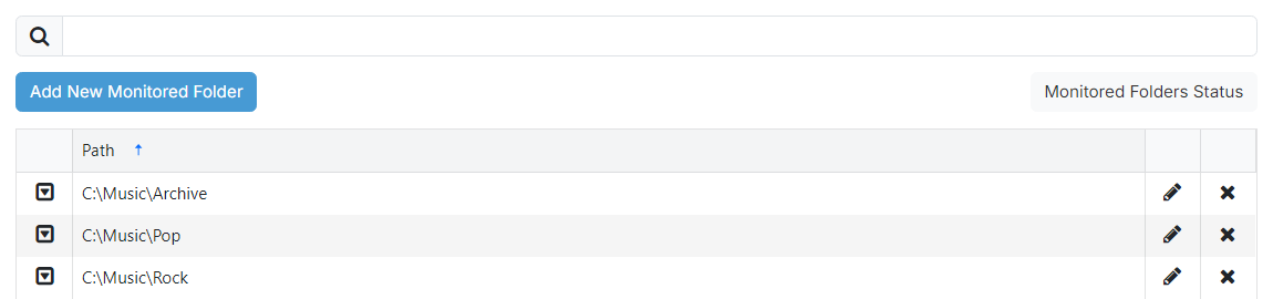 The Listing Monitored Folders page