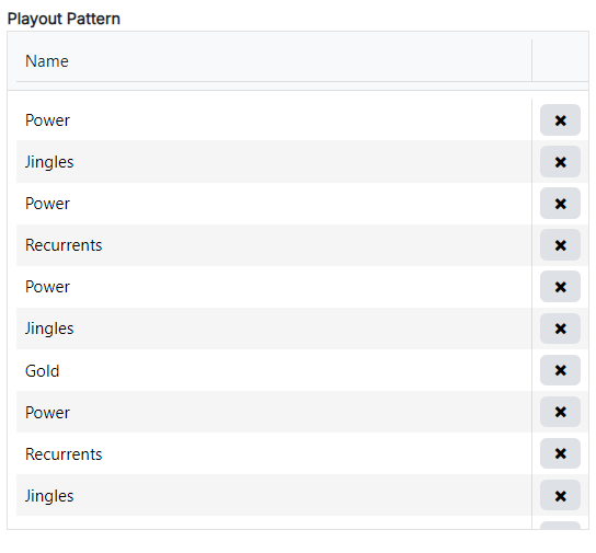 Playout Pattern list