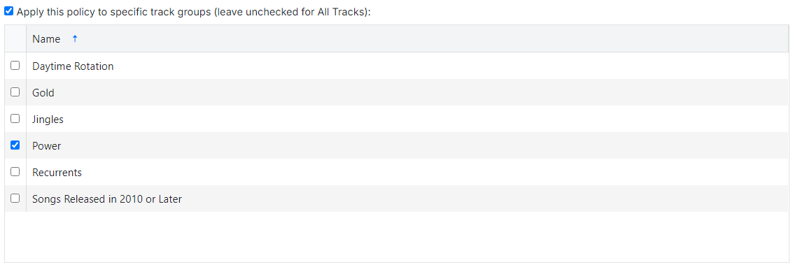 Apply to specific track groups checkbox
