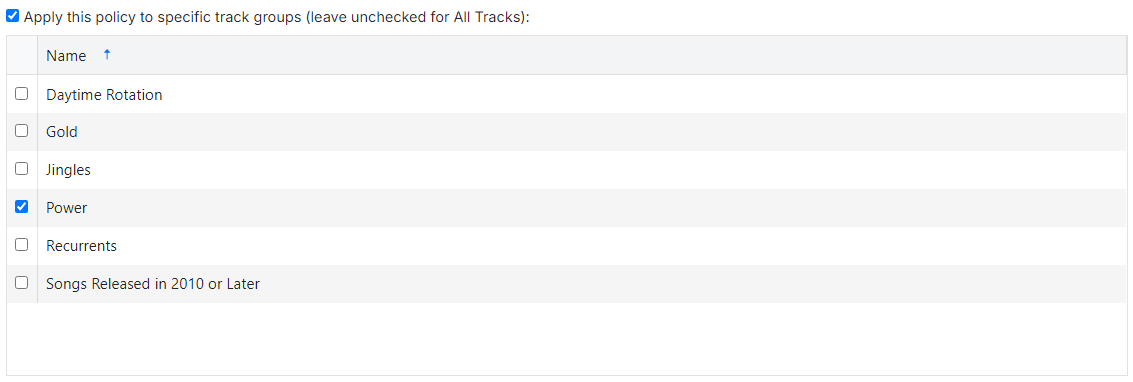 Apply to specific track groups checkbox