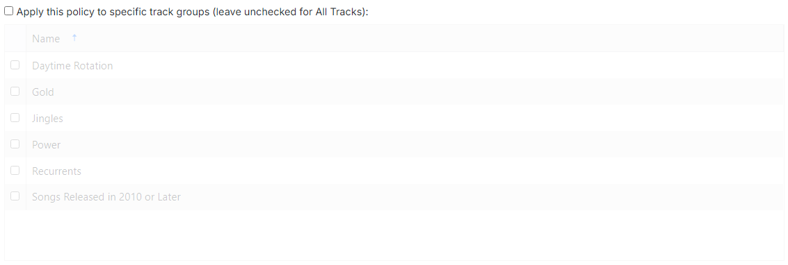 Specific track groups filter