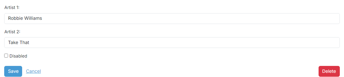 The Edit Related Artist page