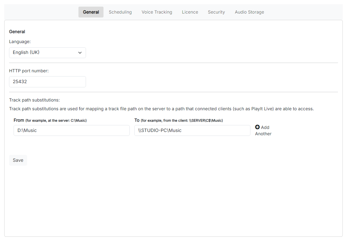 The General Settings page