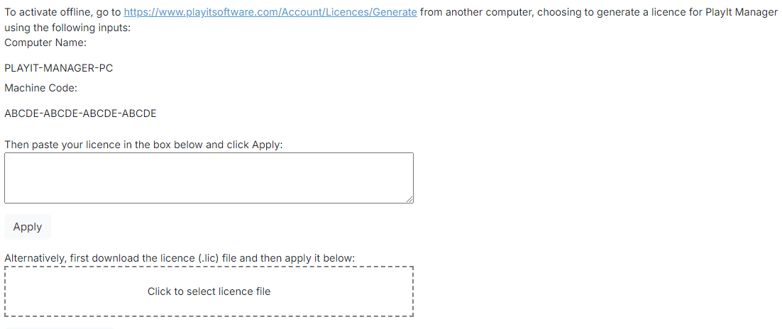 Offline activation form