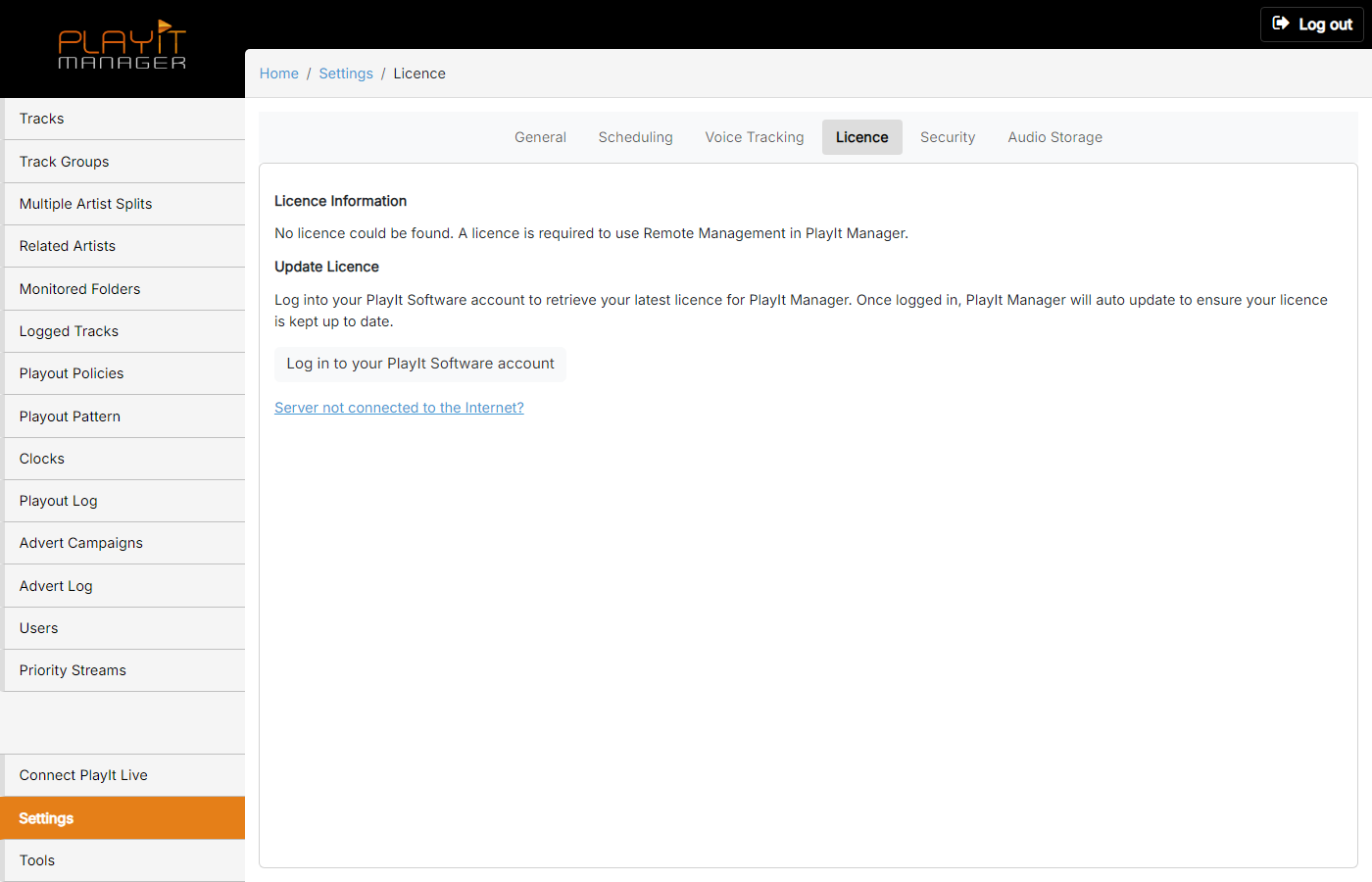 Settings Licence page
