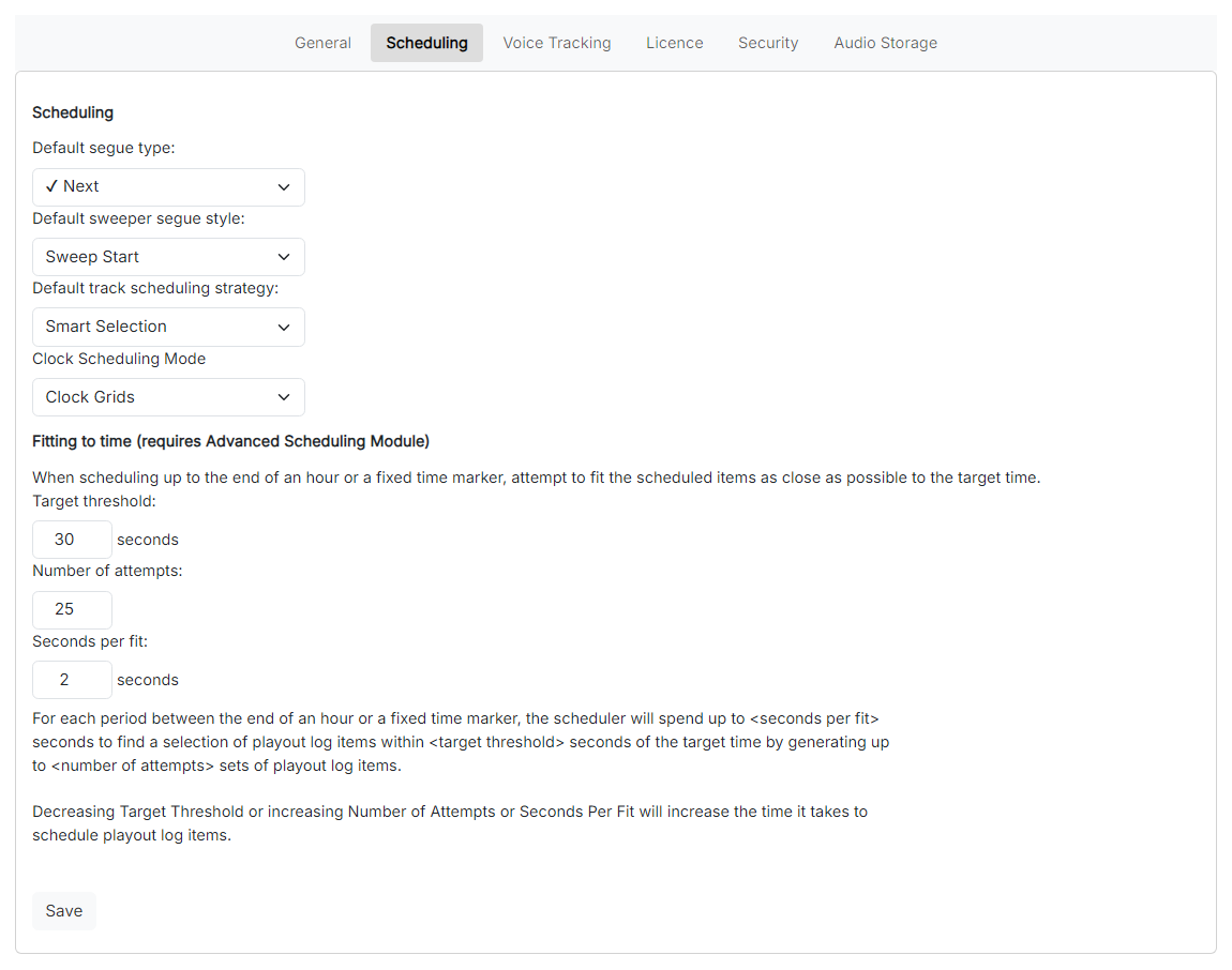 The Scheduling Settings page