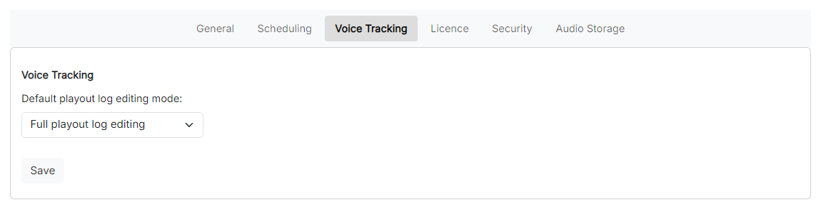 The Voice Tracking Settings page