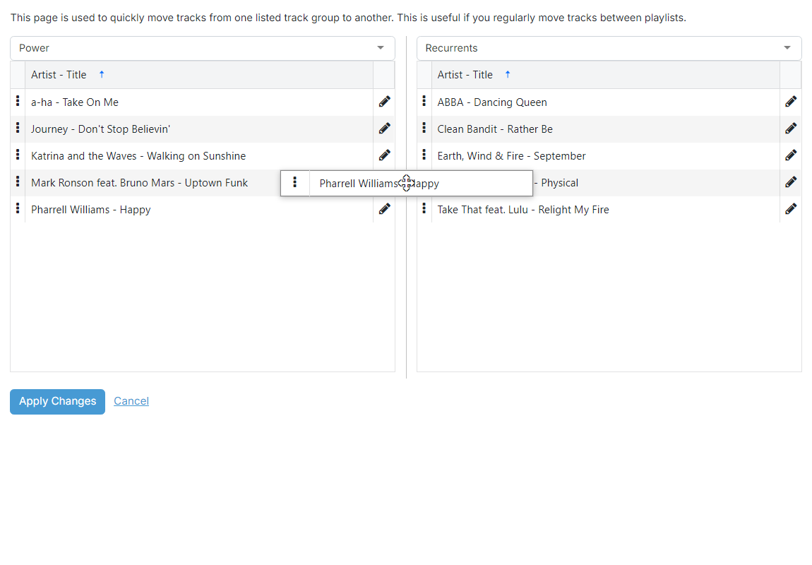 The Move Tracks page