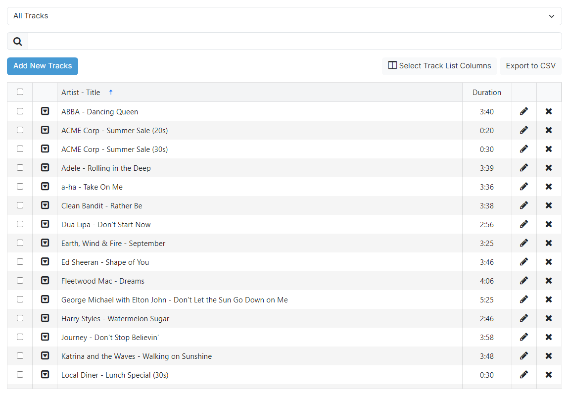 The Listing Tracks page