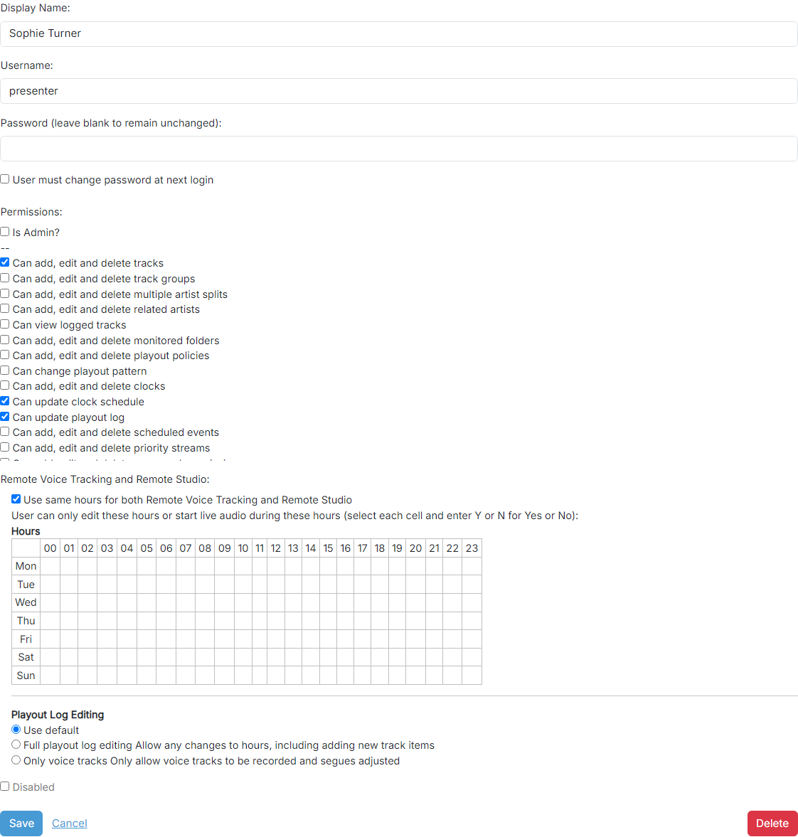 The user edit page