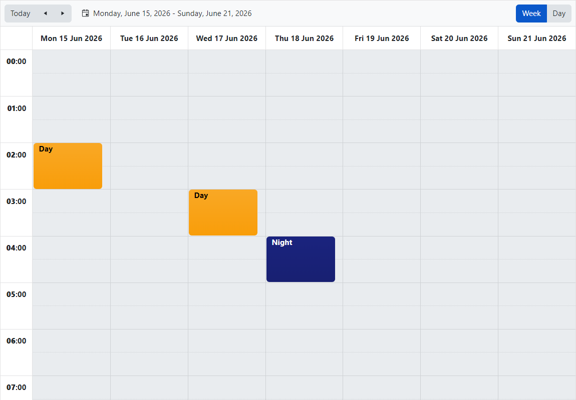 The Scheduling Clocks page in the legacy weekly calendar view