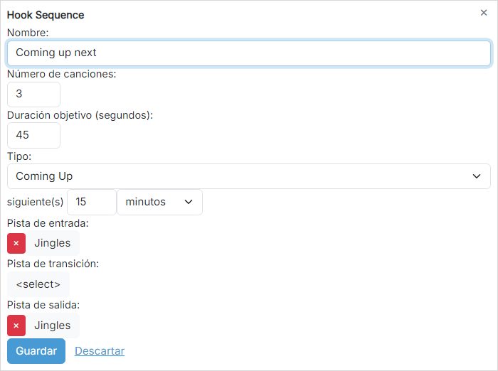 Configuración de la Hook Sequence