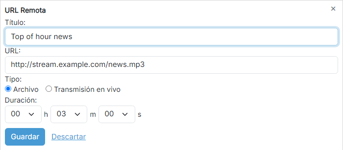 Configuración de la URL remota