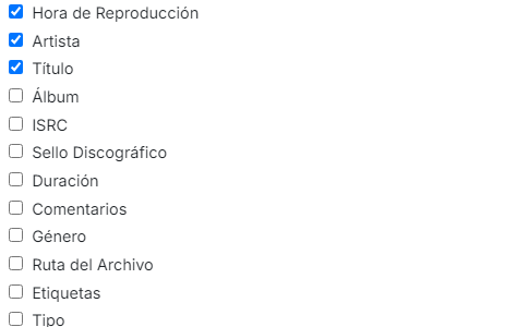 Lista de campos