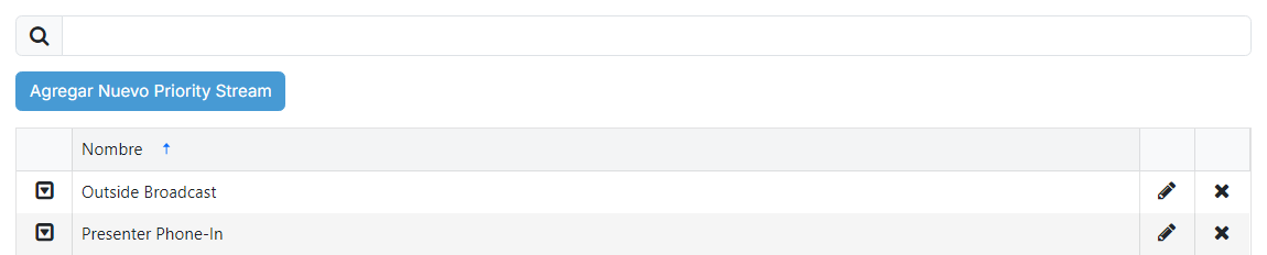 La página de lista de Priority Streams
