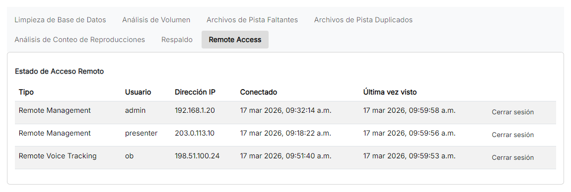 La página Remote Access