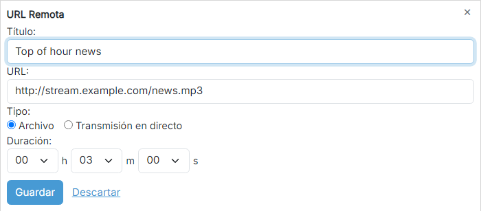 Configuración de la URL remota