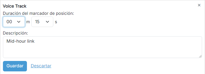 Configuración del Voice Track