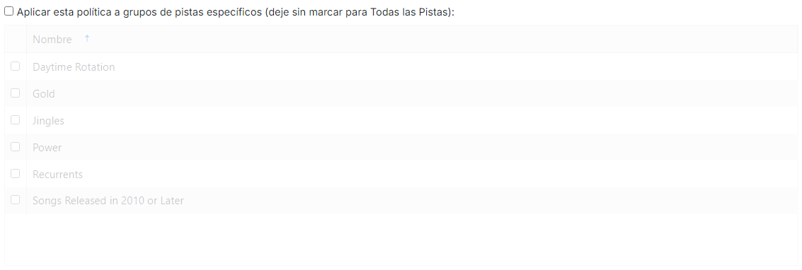 Filtro de grupos de pistas específicos