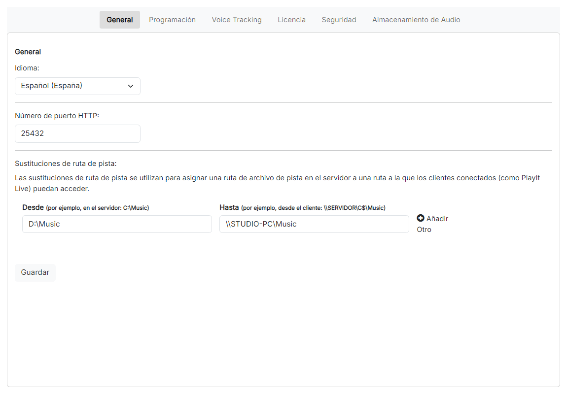 La página de Configuración General