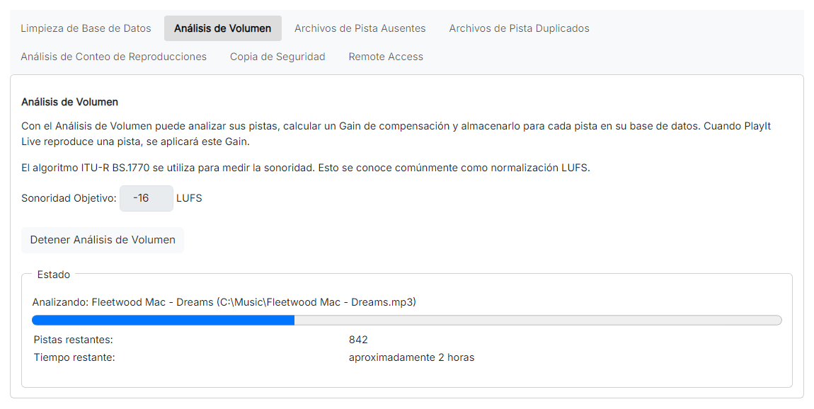 La página de Análisis de Volumen
