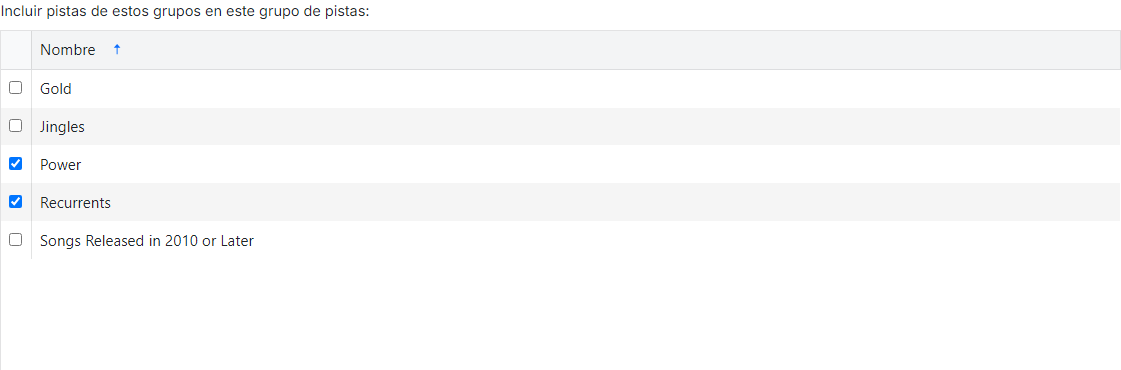 Lista de grupos de pistas
