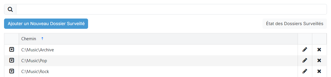 La page Liste des dossiers surveillés