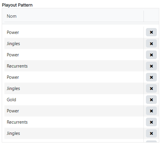 Liste du Playout Pattern