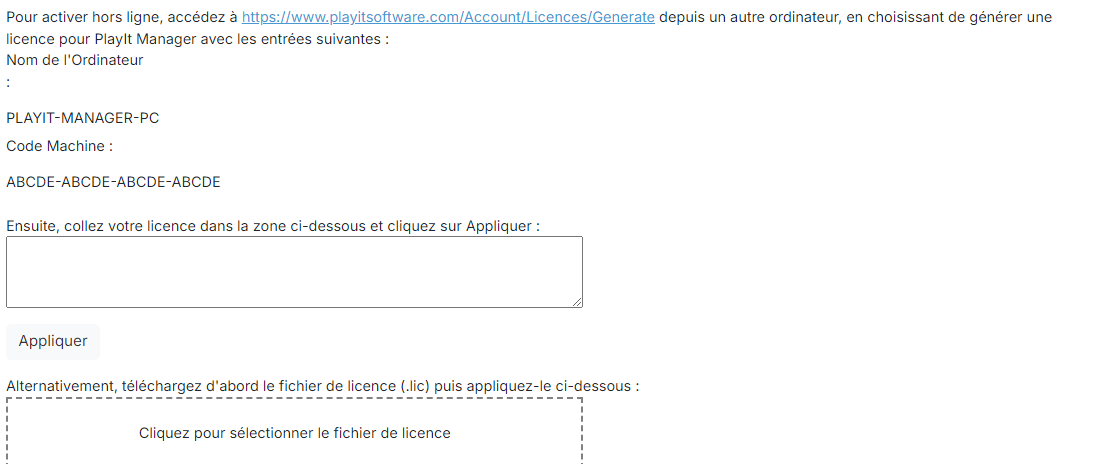 Formulaire d'activation hors ligne