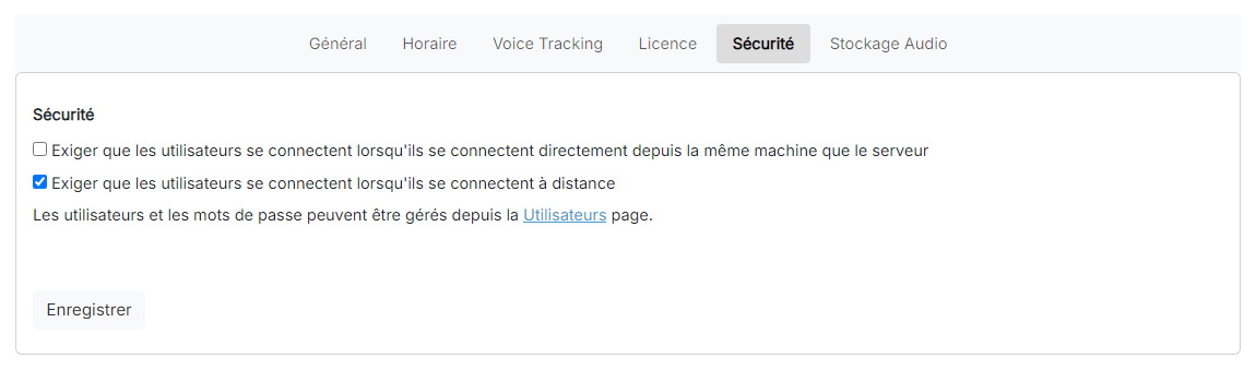 La page des paramètres de sécurité