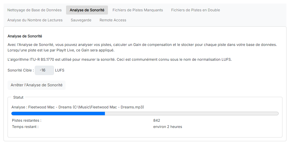La page Analyse de Sonorité