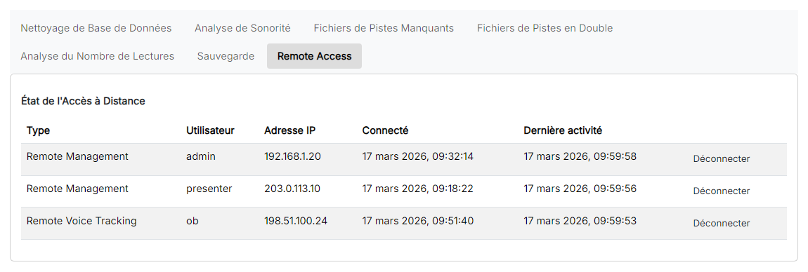 La page Remote Access