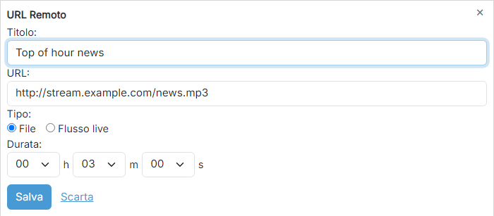 Impostazioni URL remoto