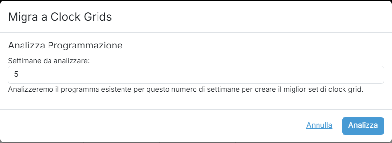 L'assistente «Migra a Clock Grids» al passo «Analizza Programmazione»