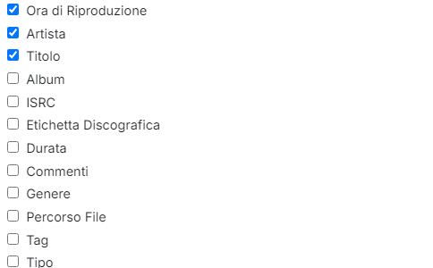 Elenco dei campi