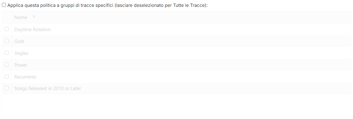 Filtro per gruppi di tracce specifici