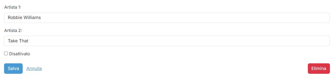 La pagina Modifica Artista Correlato