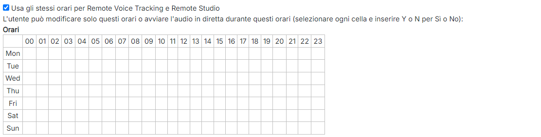 Orari di Remote Voice Tracking e Remote Studio