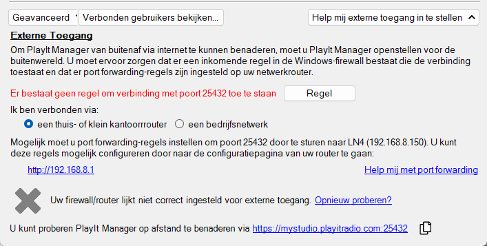 PlayIt Manager Server configureren, sectie Externe Toegang