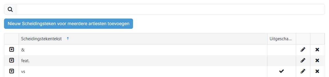 De pagina Scheidingstekens voor meerdere artiesten weergeven