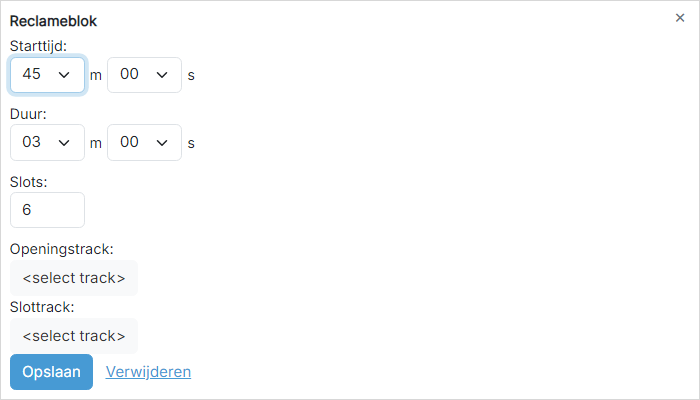 Instellingen reclameblok
