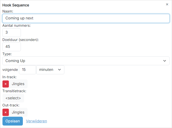 Instellingen Hook Sequence