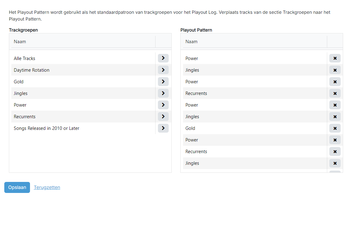 De pagina Playout Pattern bewerken