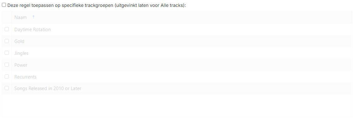 Filter voor specifieke trackgroepen